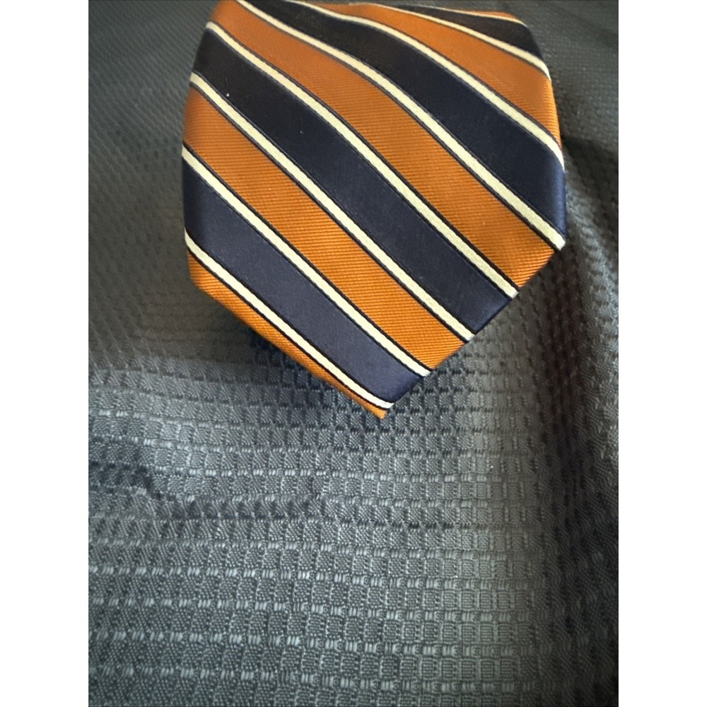 Jos A Bank Tie Silk Navy Orange Stripe 3.75" Wide 56" Long Executive UVA Preppy